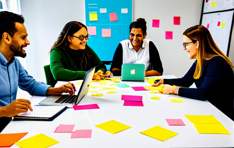 고객 니즈 리서치의 결과를 워크숍에 활용하기 - **Image:** A vibrant workshop scene in a modern Brazilian office. Professionals are collaborating ar...
