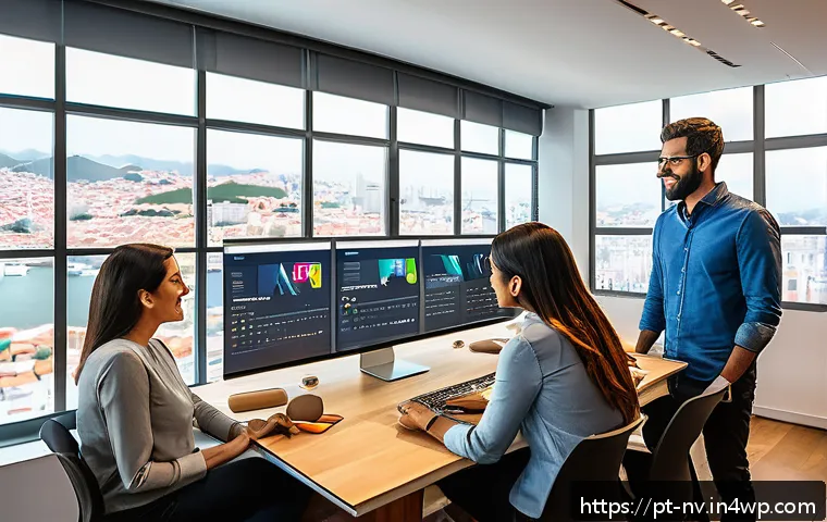 고객 리서치를 통한 마케팅 캠페인 최적화 - A modern digital marketing office scene in Brazil, featuring a diverse team of professionals analyzi...